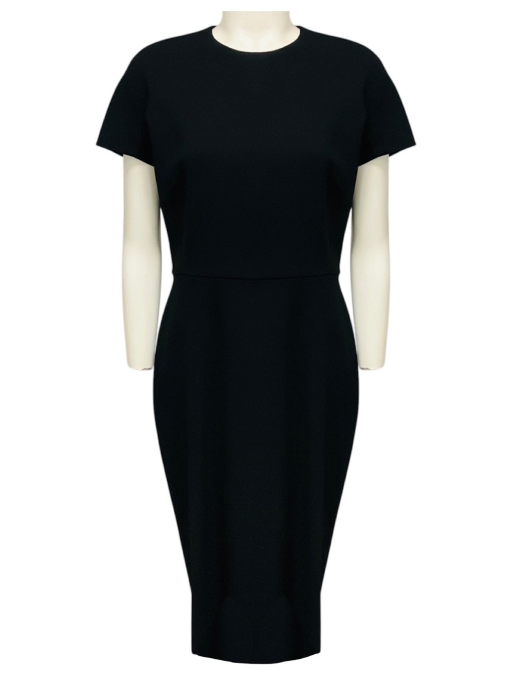 Victoria Beckham Black Short Sleeved Crepe Midi Dress with Zip Back